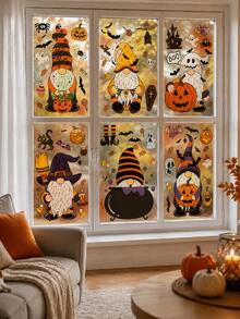 Halloween Goblin Static Window Stickers, Featuring Pumpkin, Ghost, Bat, Skull And Spider Patterns. These Reusable Stickers Are Perfect For "Trick Or Treat", Suitable For Decorating Home Windows, Porches And Indoor Spaces, Ideal For Halloween Parties. - Multicolor - View 2