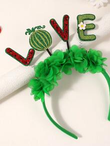 1pc Watermelon Floral Letter Headband,Green Hairband,Summer Watermelon Theme Party Headband,Cute Hair Accessory For Girls Teens - Multicolor - View 5