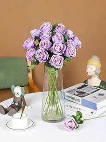 1/5/10/12/20 Pcs Purple Valentine's Day Gift Artificial Roses Flowers Suitable For Home Room Table Decor, Wedding Decor, Bridal Bouquets, Wrist Flowers, Bouquet Making. Suitable For Home, Restaurant, Bedroom, Vase Arrangements And Other Occasions. - Purple - View 3