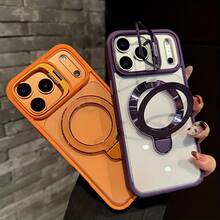 スマホケース - 新しいしいデュアルスタンド払いきスマホケースは、 17、16、15、14、13、12、11 Plus Pro Max Air 16Eに対応しています。   レンズフレームはスタンドオープナーとしても機能し、ワイヤレス充電にも対応しています。 デバイスを保護するする透明なスマホケースです。 - オレンジ - チェックする 3