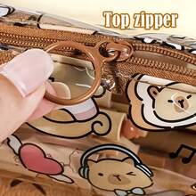 1/3pcs Capybara Transparent Pencil Case, Cartoon Highly Attractive Pencil Case, Transparent Dirt-Resistant Waterproof Printed Large Capacity Pencil Case, Student Stationery Storage - A - View 7