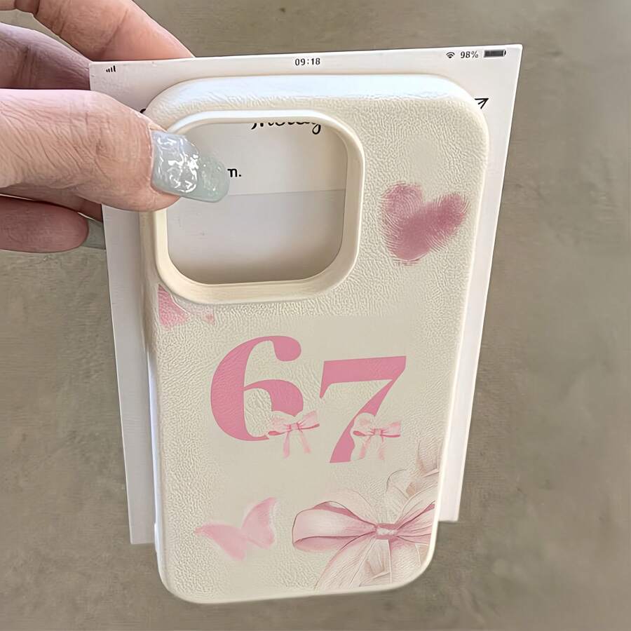 1件 白色啞光極簡鏡頭保護 粉色蝴蝶結 67號圖案手機殼 個性化款,適用於 iPhone 16 Pro Max/17/16/15/14 Plus/13/12/11/Air 及系列 - 彩色 - 查看 1