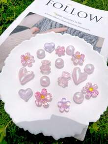 18件可愛可拆卸鞋飾DIY配件，適用於女士涼鞋，趣味個性化鞋子裝飾，假日派對完美禮物 - 粉色 - 查看 1
