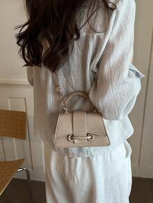 2026 Ultra-Textured Lipstick Case, Mini Square Handbag, New Solid Color Versatile Women's Tote Bag - Khaki - View 6