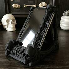 1pc Gothic Skull Phone Stand, Dark Style Desktop Decor, Creative Phone Holder, Suitable For Desk/Office Space Decoration, Halloween Creative Gift - Multicolor - View 6