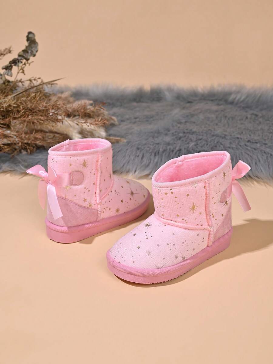 Fashionable New Children's Snow Boots, Comfortable Warm Winter Bow Ankle Boots - Pink - View 1