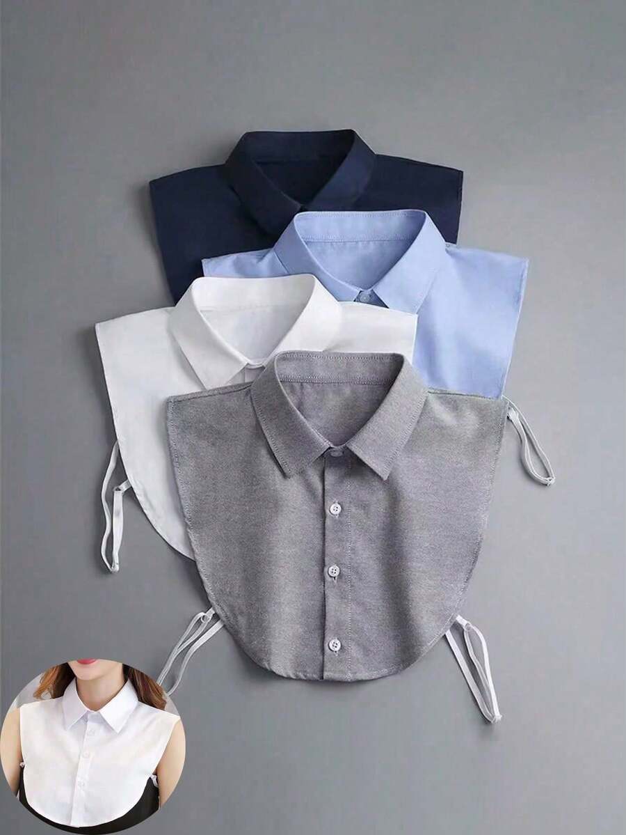 Conjunto de cuello de camisa falso con cuello puntiagudo multifuncional profesional de unicolor unisex, cuello interior desmontable, hecho de material de poliéster suave. Se recomienda coloc - 2 piezas (blanco + gris) - Ver 1