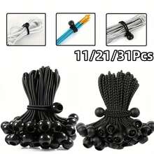 11/21/31Pcs Outdoor Tent Bungee Cord, Plastic Ball Tie, Trampoline Luggage Elastic Rope With Ball, Polka Dot Style, Black - Multicolor - View 2