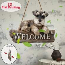 2D flaches 1 Stück Schnauzer Welpe Vintage Holz Willkommensschild, Hund Muster, Innen-/Außenwanddekoration, Haustierliebhaber Geschenk, wasserdicht und langanhaltend - Khaki - Übersicht 3