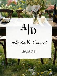 Customized Personalized Wedding Table Runner And Welcome Banner, Suitable For Weddings, Receptions, Ceremonies, Woven Fabric, Customizable Text, Rectangular Table Decor, Suitable For Outdoor Events, Name/Date/Phrase Decoration - Multicolor - View 7