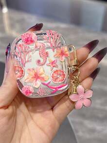 Funda protectora transparente con estampado floral ditsy compatible con Pro 3ra generación, auriculares inalámbricos Bluetooth Pro 2, carcasa protectora minimalista suave unisex 2da 3ra 4ta generación para niñas - Rosa Fucsia - Ver 4