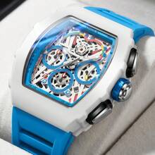 ONOLA Brand Fashion Chronograph Watches Quartz Watch For Men Tonneau Sport Waterproof Wristwatch With Gift Box - 白色 - 查看 2