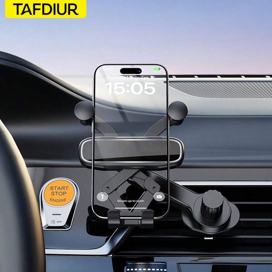 TAFDIUR 升級版可調節汽車出風口手機支架 重力導航手機架 防震穩定 不擋出風口 自動鎖定 相容 Android 與 Apple 17/16/15/14/13 ProMax Galaxy 手機 - 多色 - 查看 1