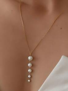 1 buah Kalung Liontin Mutiara Imitasi dari Paduan Logam, Cocok untuk Dipakai di Hari Valentine dan Sebagai Hadiah untuk Teman - Emas - View 4