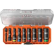 Klein Tools 65148HD KNECT Juego de llaves de impacto profundo y poco profundo, unidad de 3/8 pulgadas, SAE y métrico, juego de herramientas de 44 piezas, driver de impacto, adaptador giratorio - Juego métrico de 9 piezas - Ver 13
