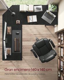 VASAGLE Escritorio en L para Computadora, Mesa de Esquina Escuadra para Oficina, Trabajo, Juegos y Estudio, con Gestión de Cables, MLWD073B56 - Negro Woody + Tinta Negra - Ver 6