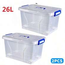 2pcs Covered Storage Boxes, An Open Storage Box, Transparent Storage Box, Sturdy And Stackable Storage Box, And Multi-Functional Multi-Sized Storage Box. These Are Highly Suitable For Organizing And Storing Items In Homes, Offices, Bedroom Wardrobes - 26 litros (46 x 32,5 x 26,5 cm) - con ruedas - Ver 1