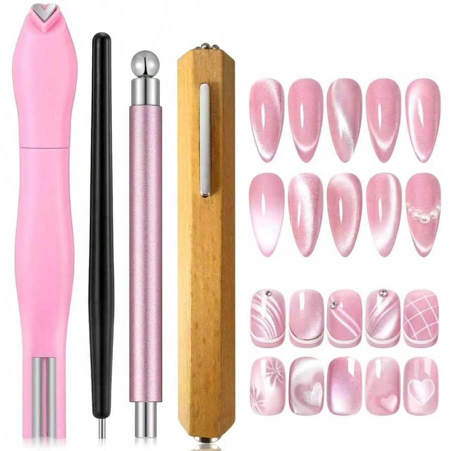 4PCS Multi-Function Cat Eye Nail Art Tool Kit, Create Mirror & Glass Bead Cat Eye Effects, Nail Manicure Assistant Tools - Multicolor - View 1