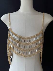 ZHENGHEN 1pc Women's Silver Acrylic Beaded Body Chain - Eye-Catching Shiny Piece, Suitable For Nightclub And Fashionable Outfits - Silver - View 9