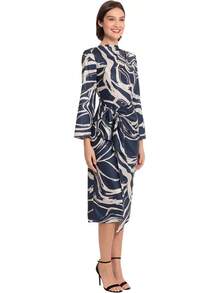 Donna Morgan Vestido Cruzado Midi de Manga Larga Vestido de cóctel para Mujer - Negro, crema (black/Cream) - Ver 3