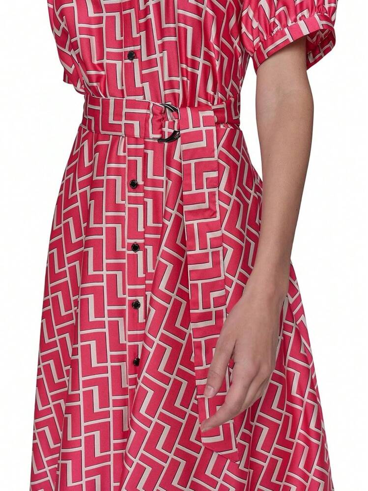 Vestido Midi Informal para Mujer con Mangas Cortas Abullonadas y Dobladillo Tipo Hanky - Combo Galleria - Añade 5