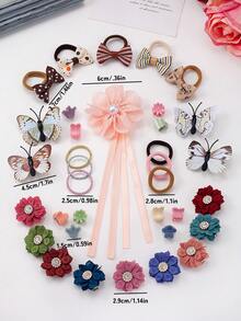 175pcs Morandi Color Block Vintage Hair Accessories Set For Girls, Includes Ribbon Flower/Artificial Butterfly/Rhinestone Satin Flower Hair Clips, Mini Claw Clips, High Elasticity Non-Damaging Hair Ties, Suitable For Daily/Party/Gift Use - Multicolor - View 6