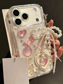 可愛環氧樹脂 3D 蝴蝶愛心手機殼，適用於 iPhone 17 16 15 14 13 12 Pro Max Plus 11，奢華可愛鏡頭保護後蓋 - 愛心蝴蝶+掛件 - 查看 2