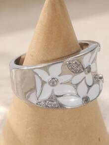 1pc Fashion Bohemian Style Silver Exquisite Gemstone Inlaid Ring, Suitable For Women's Commemorative Gift Jewelry - White - View 2