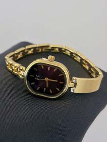 1pc Square Bamboo Quartz Watch In Gold/Silver Color, Suitable For Daily Wear And Perfect Gift For Birthday, Christmas - Gold - View 2