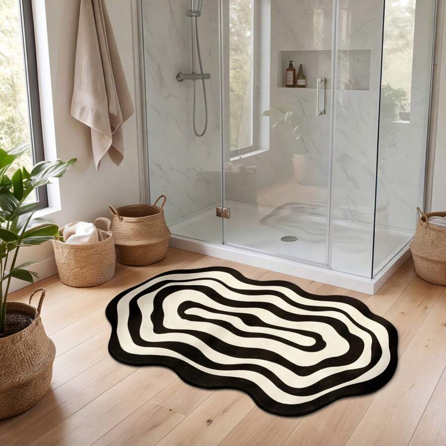 1pc Washable Non-Slip Zebra Pattern Diatom Mud Carpet, Easy Daily Cleaning, Non-Slip Bottom And Water-Absorbent Surface, Summer Essential, Simple Creative Unique Design, Suitable For Bathroom, Kitchen, Dining Room And Other Living Scenes, All-Season Daily Style