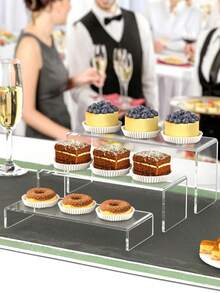3/6pcs Clear Plastic Display Risers, Cupcakes Sweet Display Holder Stand, Elegant Dessert Riser Display Stands For Party, Afternoon Tea Snack Serving Trays. Table Decoration For Holiday, Wedding, Birthday, Party And Events - Clear - View 3