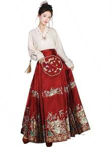 Traje de baile de Hanfu Tang Ming para mujer, diseño de patrón dorado, bordado de Hanfu - Falda azul marino - Ver 13