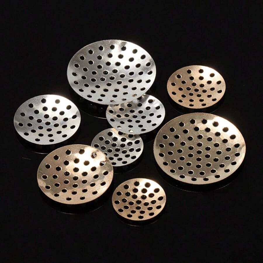 50pcs Round Hollow Metal Tray, Perforated Disc Base, Handmade Metal Brooch DIY Jewelry Accessories - Round Hollowed-out Tray - View 1