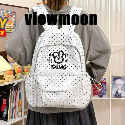 Fashionable Minimalist Polka Dot Letter Large Capacity Women's Backpack Student Back To School Casual Shoulder Bag