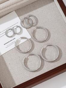 2pcs High-Quality Rhinestone Hoop Earrings, Minimalist Chic Luxury Earrings, Elegant Earrings - Silver - View 11