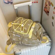 清新格紋大學女生後背包，極簡甜美風格，吸睛校園後背包，適合國中學生 - 黃色 - 查看 5