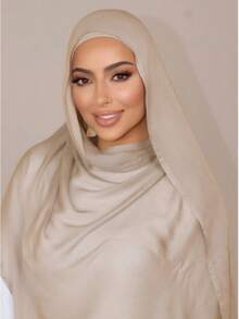 1pc Women's Solid Color Viscose Fiber Headscarf, Soft Wide Band Headscarf, Multi-Functional Sun Protection Hijab, Suitable For Daily Wear - Camel - View 2