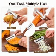 1/2pcs Wooden Handle Multi-Function Peeler, Onion Slicer With Bottle Opener, Onion And Chive Cutter, Sugarcane And Cucumber Peeler, Fruit And Vegetable Peeling Tool - Multicolor - View 12