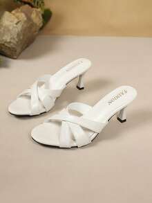 Women's Summer New Cross Strap Round Toe High Heel Sandals White Fashion Versatile - White - View 6