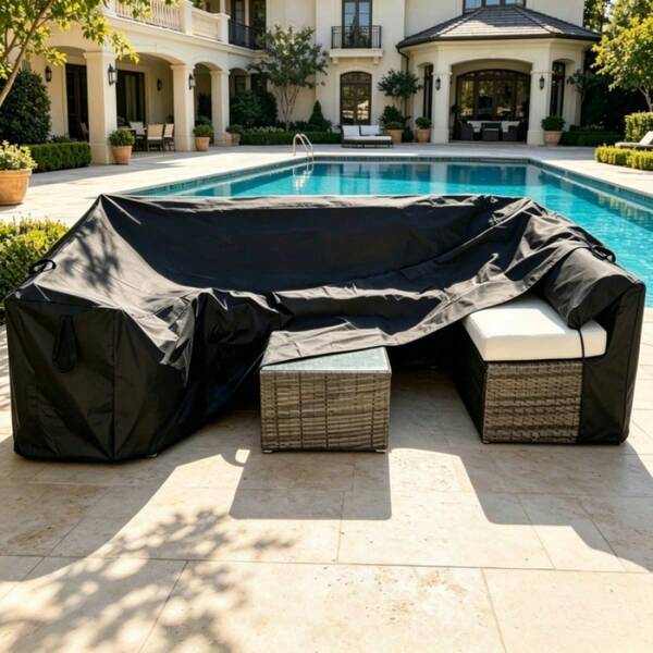 Garden Furniture Cover With 2 Handles, Patio Furniture Cover, Square Table And Chair Furniture Cover, Durable And Thickened Polyester Material, UV Resistant, Essential For Patio Owners