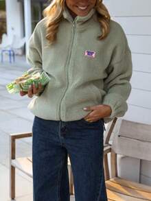 Women's New Solid Color Knit Fabric Jacket, Casual College Style, All Seasons - Mint Green - View 3