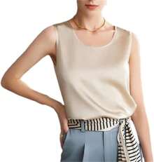 Charmeuse - playera sin mangas de satén para mujer, blusa de verano elegante de satén - Negro - Ver 10