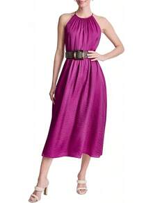 DKNY Vestido Midi de Gasa con Mangas y Falda Godet Vestido para Mujer - Equipaje - Ver 21