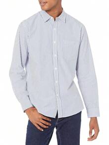 Essentials para hombre ajuste Regular manga larga camisa de cuadros - Azul Francés - Ver 11