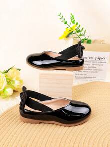 1 Pasang Sepatu Flat Elegan Minimalis Gaya Inggris Warna Polos untuk Anak Perempuan, Cocok untuk Pemakaian Sehari-hari, Musim Semi/Panas - Hitam - View 3