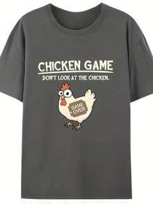 Summer New Fun Cartoon Chicken Pattern Printed T-Shirt For Men, Comfortable And Fit - 白色 - 查看 9