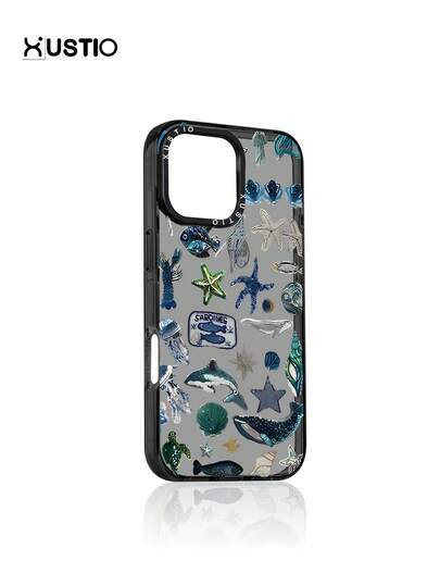 Ocean Starfish Shrimp Dolphin Shell Conch Fish Turtle Collage Pattern, Transparent Anti-Drop TPU Material Phone Protective Case, Camera Protrusion Protection Shell, Can Be Given As Holiday Gift To Partners And Friends, Compatible With Apple Phones XS/XS Max/XR/11 12 13 14 15 16 Pro/Pro Max/14 15 Plus/17 16 Pro Max.