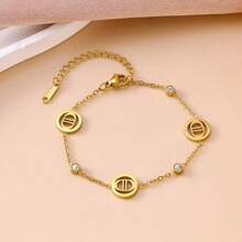 1pc Fashion Versatile Stainless Steel 18K Gold Plated CD Letter Crystal Zirconia Bracelet, Gift For Mother - Gold - View 5