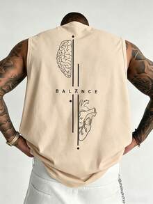 Tank Top Minimalis Leher Bulat dengan Motif Garis Hati & Otak Kasual Serbaguna untuk Pria - Aprikot - View 1
