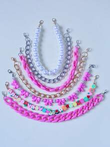 7pcs Fashionable Acrylic Bow Pearl Aluminum Chain Soft Clay Fruit Beaded Bag Charm, Hat Chain (Hat Not Included, Random Soft Clay Color & Shape) - Multicolor - View 25
